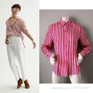 Vtg Ellen Tracy Pink Candy Stripe Silk Shirt 4 S
